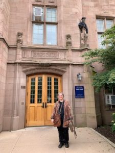 Cheryl Croucher on the Yale University campus in front of the offices of Yale Environment 360 in Sage Hall on Prospect Street